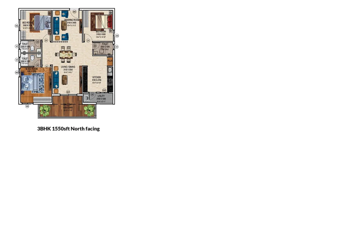 Merlion-Galaxia-Bachupally-N.F-3BHK-1550